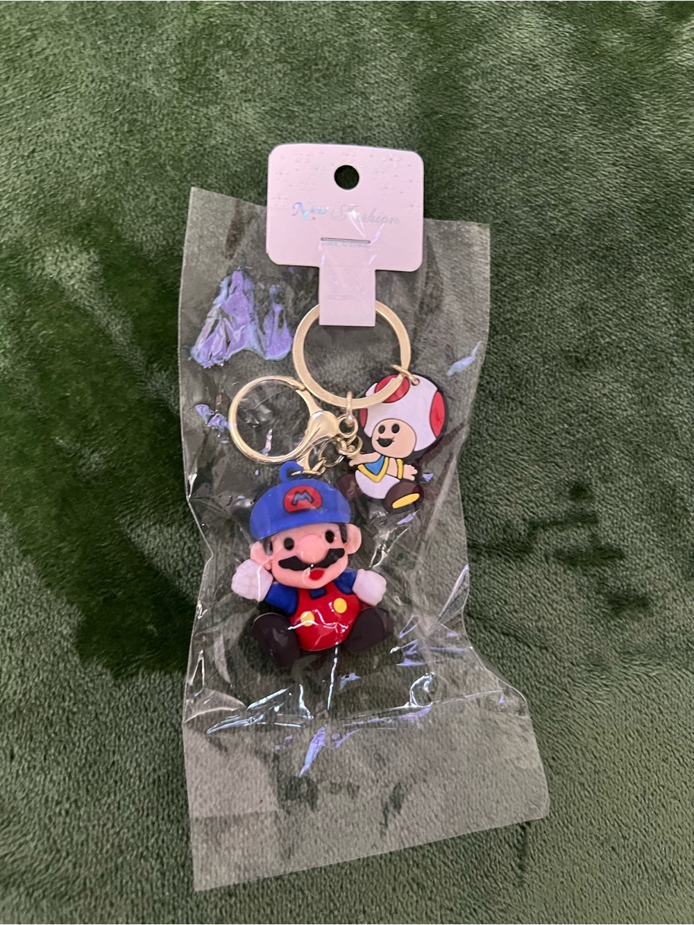 Mario & Toad Keychain - Blue, Red, White
